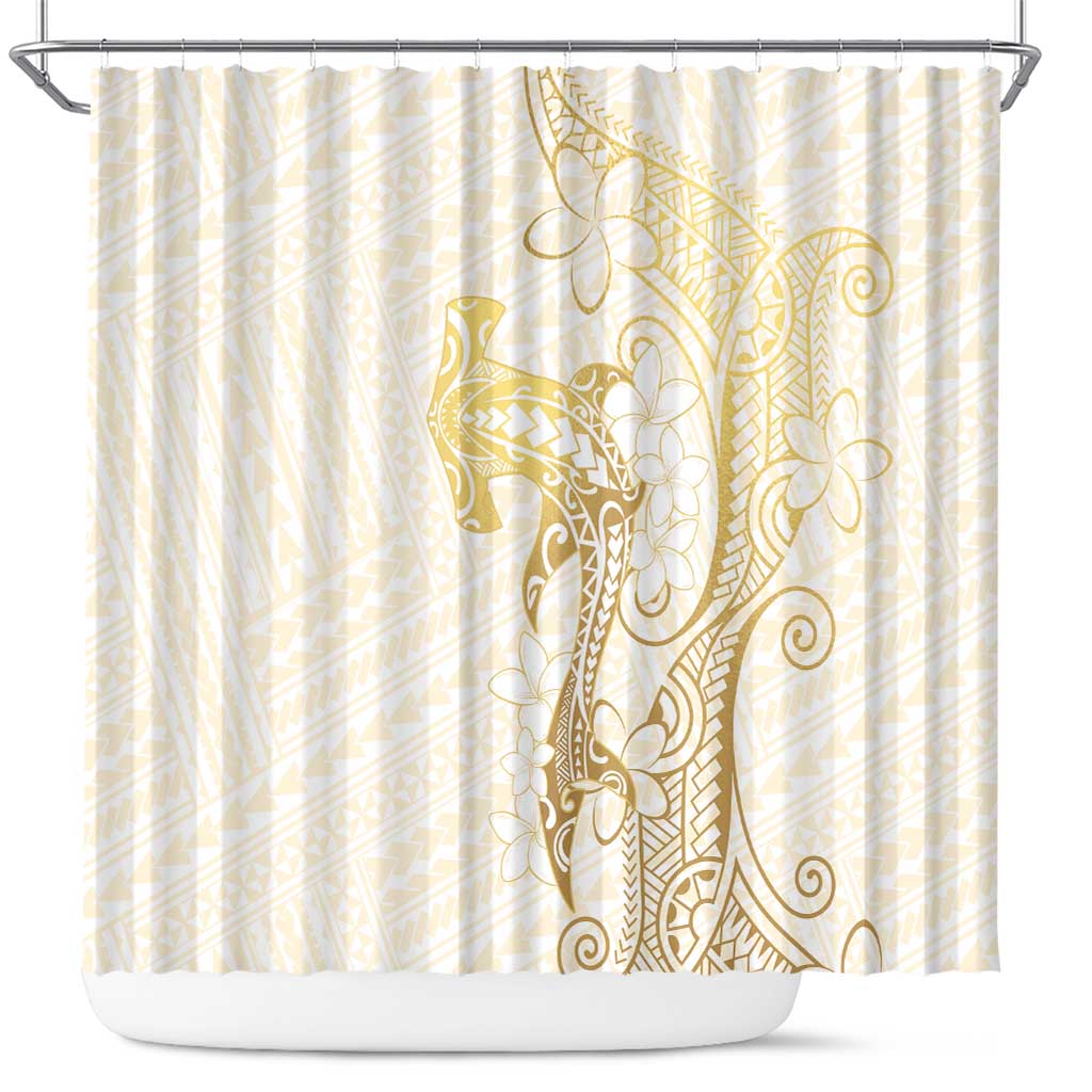 Gold and White Hawaii Shower Curtain Hammerhead Shark Tattoo Curve Polynesian - Polynesian Pride