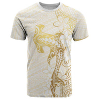 Gold and White Hawaii T Shirt Hammerhead Shark Tattoo Curve Polynesian - Polynesian Pride