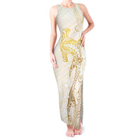 Gold and White Hawaii Tank Maxi Dress Hammerhead Shark Tattoo Curve Polynesian - Polynesian Pride