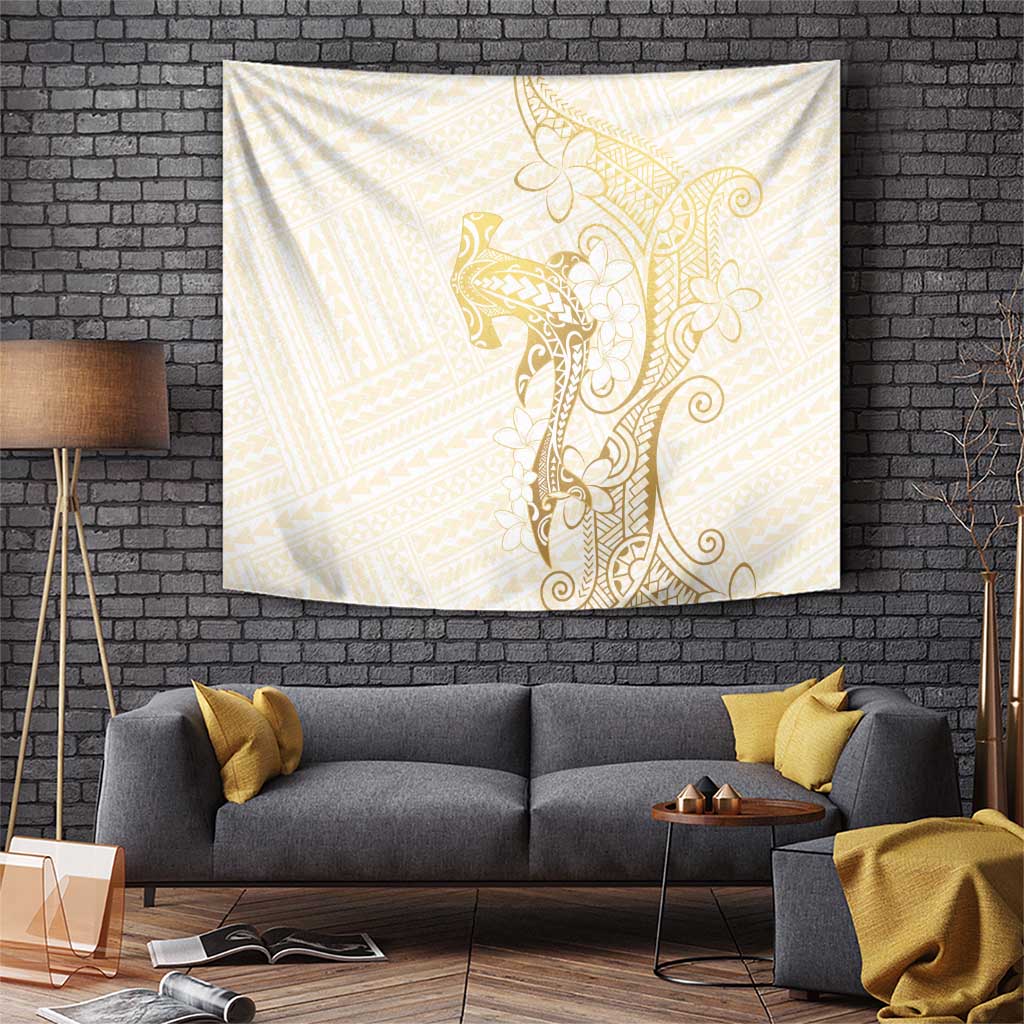 Gold and White Hawaii Tapestry Hammerhead Shark Tattoo Curve Polynesian - Polynesian Pride