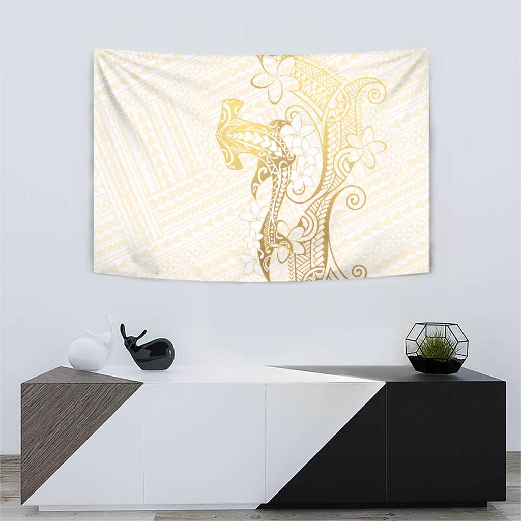 Gold and White Hawaii Tapestry Hammerhead Shark Tattoo Curve Polynesian - Polynesian Pride