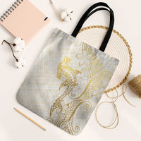Gold and White Hawaii Tote Bag Hammerhead Shark Tattoo Curve Polynesian - Polynesian Pride