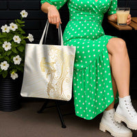 Gold and White Hawaii Tote Bag Hammerhead Shark Tattoo Curve Polynesian - Polynesian Pride