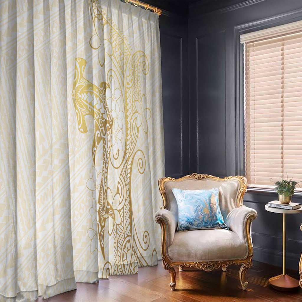 Gold and White Hawaii Window Curtain Hammerhead Shark Tattoo Curve Polynesian - Polynesian Pride
