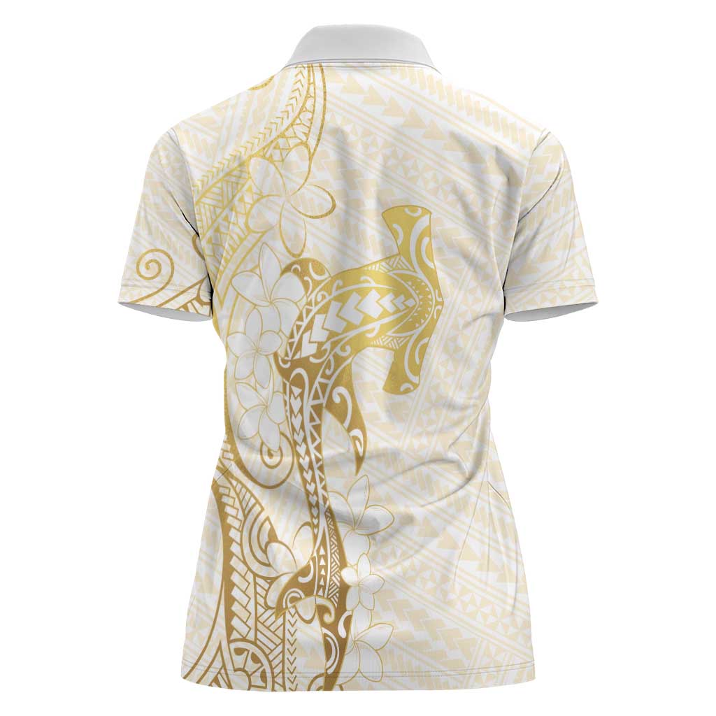 Gold and White Hawaii Women Polo Shirt Hammerhead Shark Tattoo Curve Polynesian LT14 - Polynesian Pride