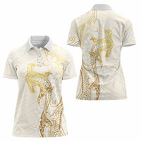 Gold and White Hawaii Women Polo Shirt Hammerhead Shark Tattoo Curve Polynesian LT14 - Polynesian Pride