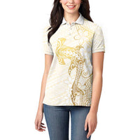 Gold and White Hawaii Women Polo Shirt Hammerhead Shark Tattoo Curve Polynesian LT14 - Polynesian Pride