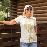 Gold and White Hawaii Women Polo Shirt Hammerhead Shark Tattoo Curve Polynesian LT14 - Polynesian Pride