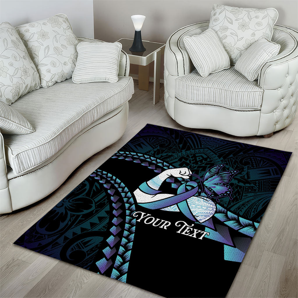 Personalised Polynesia Suicide Prevention Month Area Rug Brave Strong Butterfly Teal Purple Ribbon