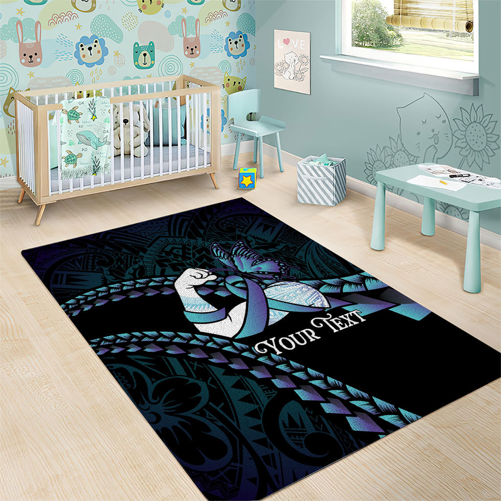 Personalised Polynesia Suicide Prevention Month Area Rug Brave Strong Butterfly Teal Purple Ribbon