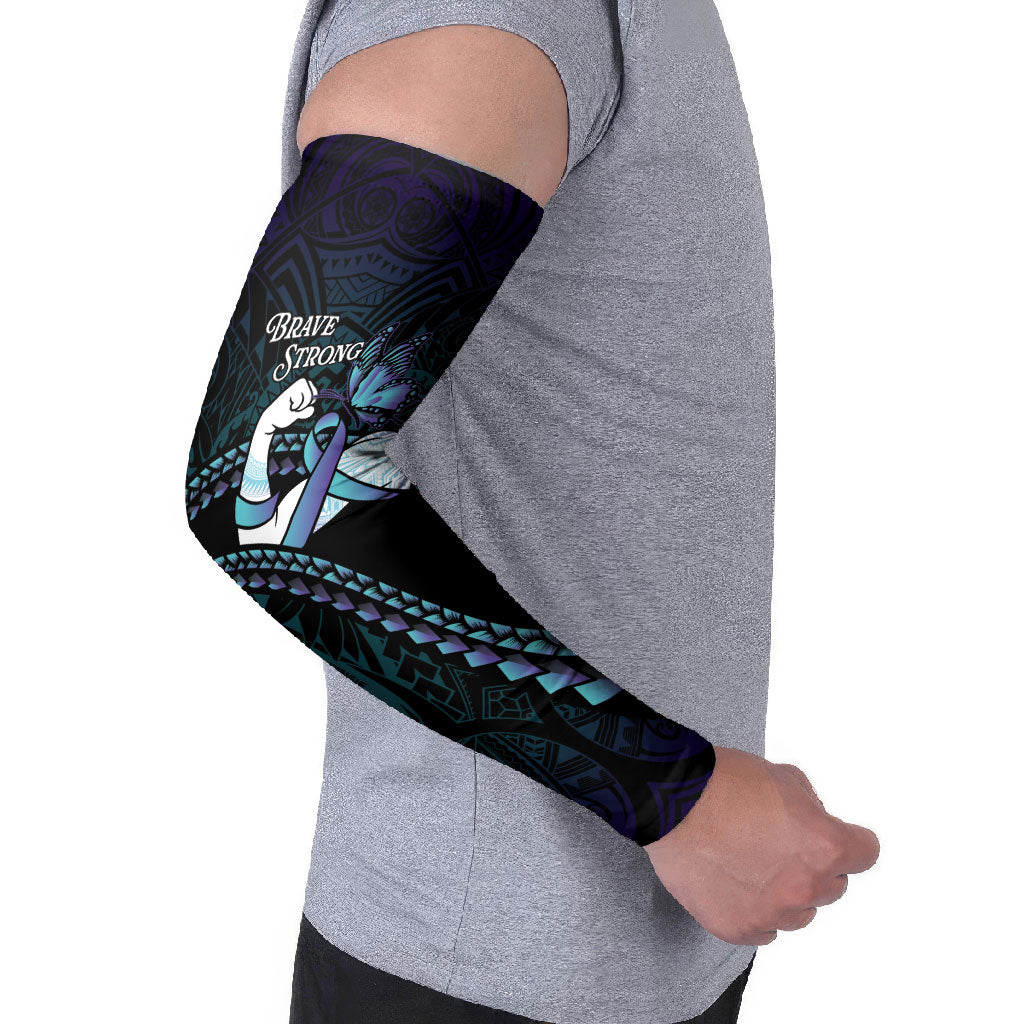 Personalised Polynesia Suicide Prevention Month Arm Sleeves Brave Strong Butterfly Teal Purple Ribbon