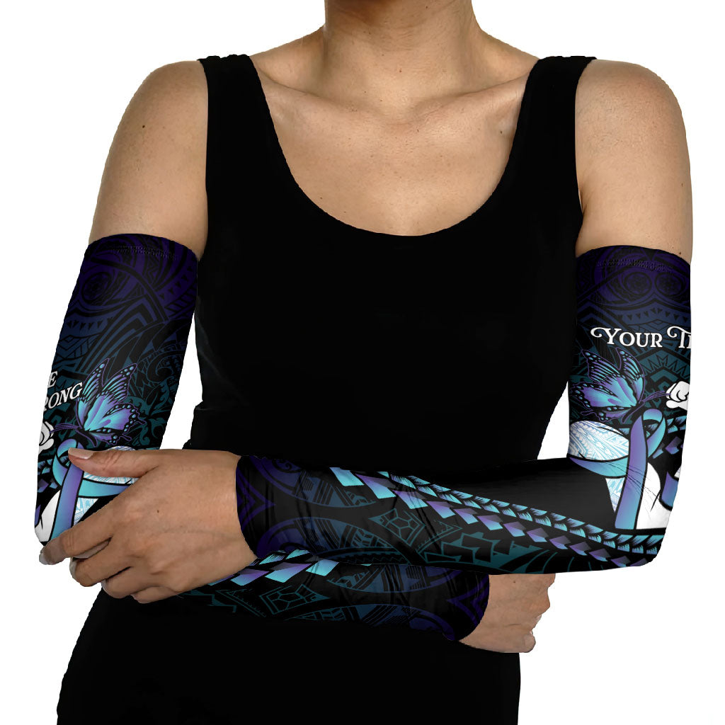 Personalised Polynesia Suicide Prevention Month Arm Sleeves Brave Strong Butterfly Teal Purple Ribbon