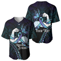 Personalised Polynesia Suicide Prevention Month Baseball Jersey Brave Strong Butterfly Teal Purple Ribbon