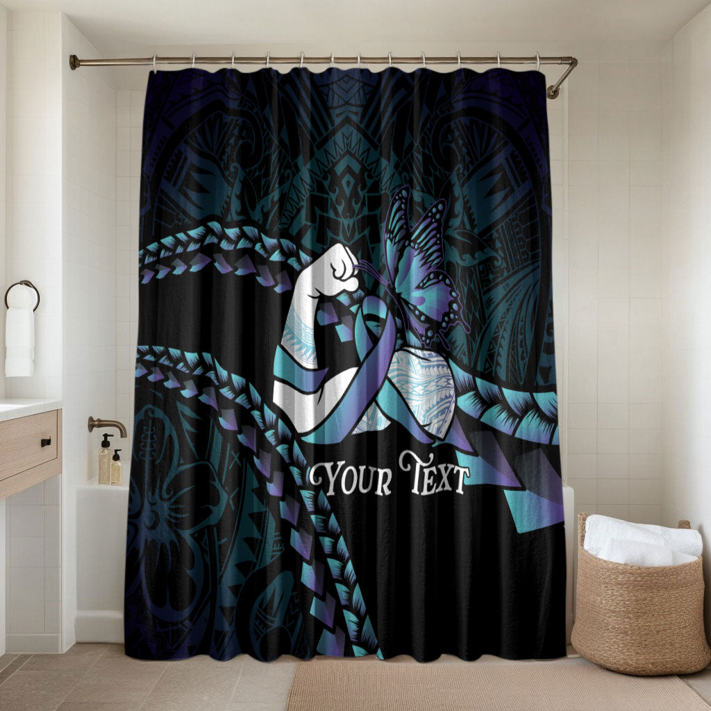 Personalised Polynesia Suicide Prevention Month Bathroom Set Brave Strong Butterfly Teal Purple Ribbon