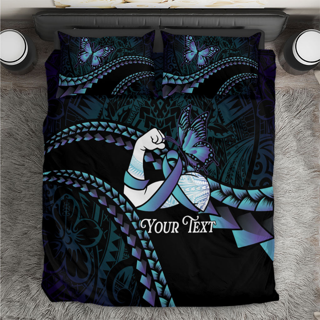 Personalised Polynesia Suicide Prevention Month Bedding Set Brave Strong Butterfly Teal Purple Ribbon