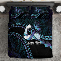 Personalised Polynesia Suicide Prevention Month Bedding Set Brave Strong Butterfly Teal Purple Ribbon