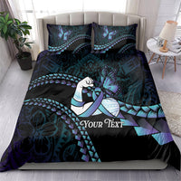 Personalised Polynesia Suicide Prevention Month Bedding Set Brave Strong Butterfly Teal Purple Ribbon