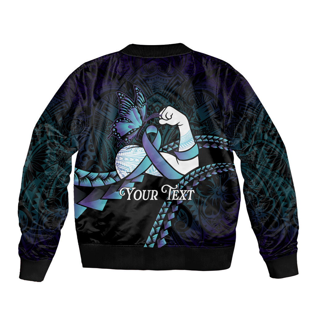 Personalised Polynesia Suicide Prevention Month Bomber Jacket Brave Strong Butterfly Teal Purple Ribbon