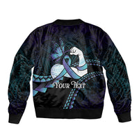 Personalised Polynesia Suicide Prevention Month Bomber Jacket Brave Strong Butterfly Teal Purple Ribbon