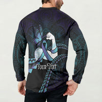 Personalised Polynesia Suicide Prevention Month Button Sweatshirt Brave Strong Butterfly Teal Purple Ribbon