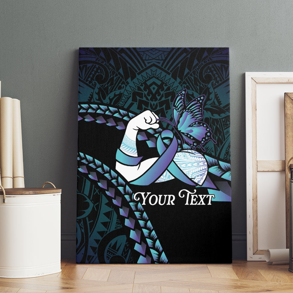 Personalised Polynesia Suicide Prevention Month Canvas Wall Art Brave Strong Butterfly Teal Purple Ribbon