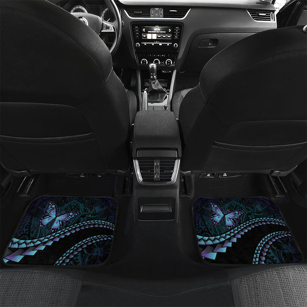 Personalised Polynesia Suicide Prevention Month Car Mats Brave Strong Butterfly Teal Purple Ribbon