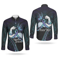 Personalised Polynesia Suicide Prevention Month Couples Matching Mermaid Dress and Long Sleeve Button Shirt Brave Strong Butterfly Teal Purple Ribbon