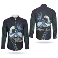 Personalised Polynesia Suicide Prevention Month Couples Matching Off Shoulder Maxi Dress and Long Sleeve Button Shirt Brave Strong Butterfly Teal Purple Ribbon