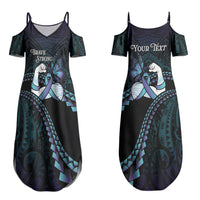 Personalised Polynesia Suicide Prevention Month Couples Matching Summer Maxi Dress and Long Sleeve Button Shirt Brave Strong Butterfly Teal Purple Ribbon