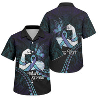 Personalised Polynesia Suicide Prevention Month Family Matching Off Shoulder Short Dress and Hawaiian Shirt Brave Strong Butterfly Teal Purple Ribbon