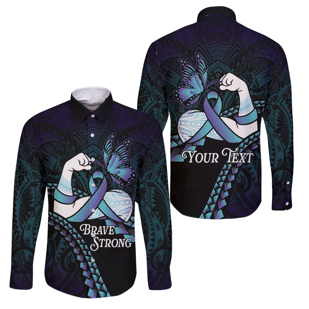 Personalised Polynesia Suicide Prevention Month Family Matching Tank Maxi Dress and Hawaiian Shirt Brave Strong Butterfly Teal Purple Ribbon