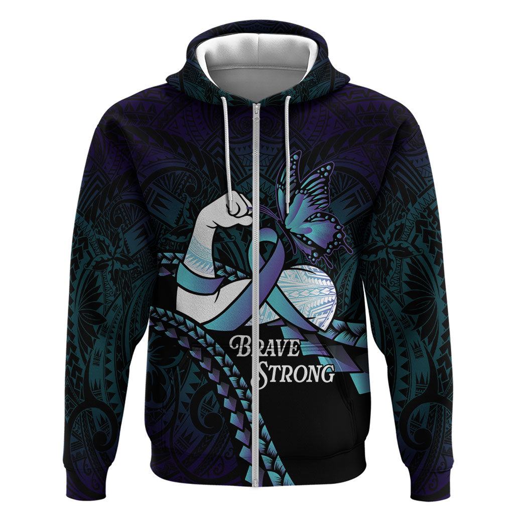 Personalised Polynesia Suicide Prevention Month Hoodie Brave Strong Butterfly Teal Purple Ribbon