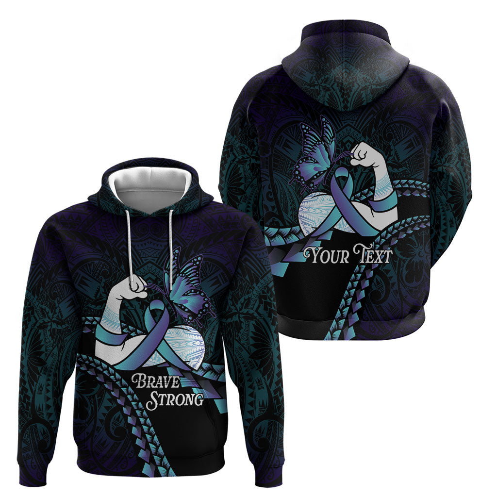 Personalised Polynesia Suicide Prevention Month Hoodie Brave Strong Butterfly Teal Purple Ribbon