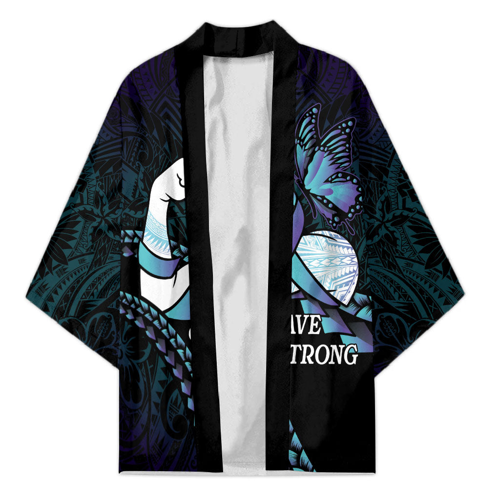 Personalised Polynesia Suicide Prevention Month Kimono Brave Strong Butterfly Teal Purple Ribbon