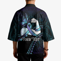 Personalised Polynesia Suicide Prevention Month Kimono Brave Strong Butterfly Teal Purple Ribbon