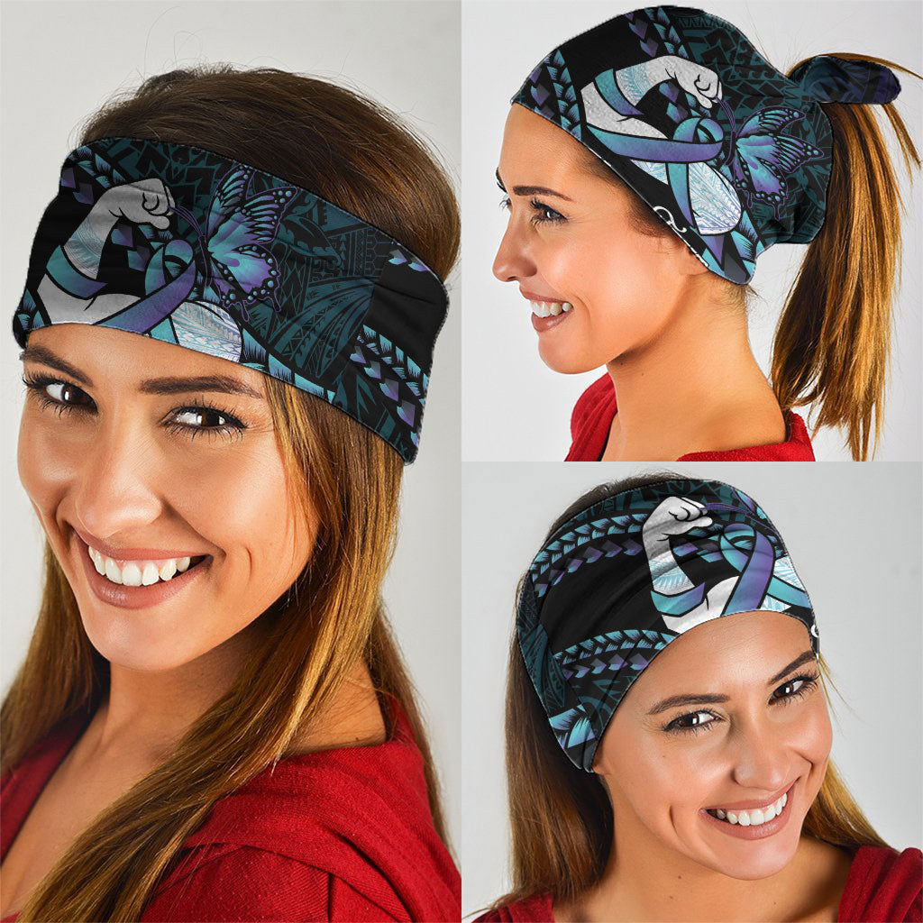 Personalised Polynesia Suicide Prevention Month Neck Gaiter Brave Strong Butterfly Teal Purple Ribbon