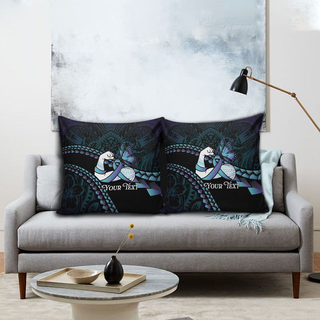 Personalised Polynesia Suicide Prevention Month Pillow Cover Brave Strong Butterfly Teal Purple Ribbon