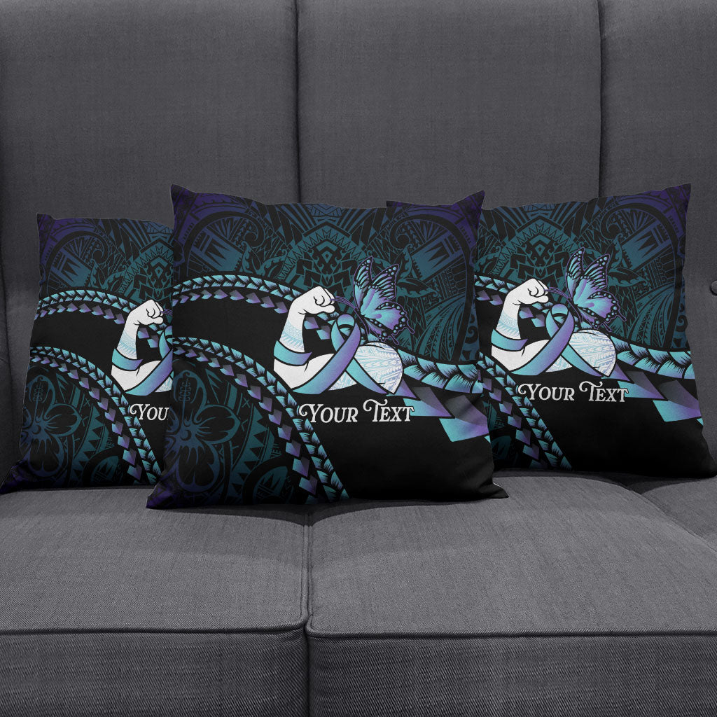 Personalised Polynesia Suicide Prevention Month Pillow Cover Brave Strong Butterfly Teal Purple Ribbon