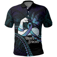 Personalised Polynesia Suicide Prevention Month Polo Shirt Brave Strong Butterfly Teal Purple Ribbon