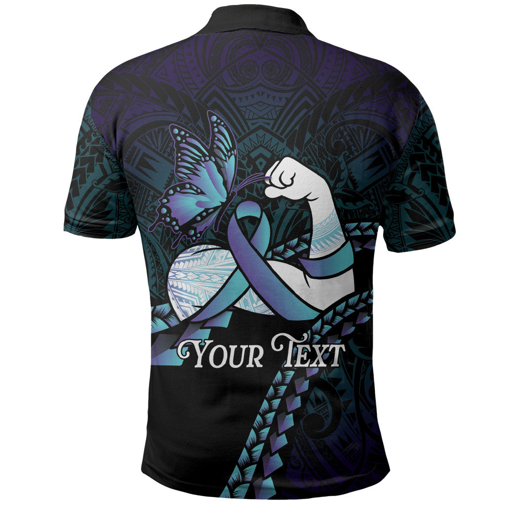 Personalised Polynesia Suicide Prevention Month Polo Shirt Brave Strong Butterfly Teal Purple Ribbon