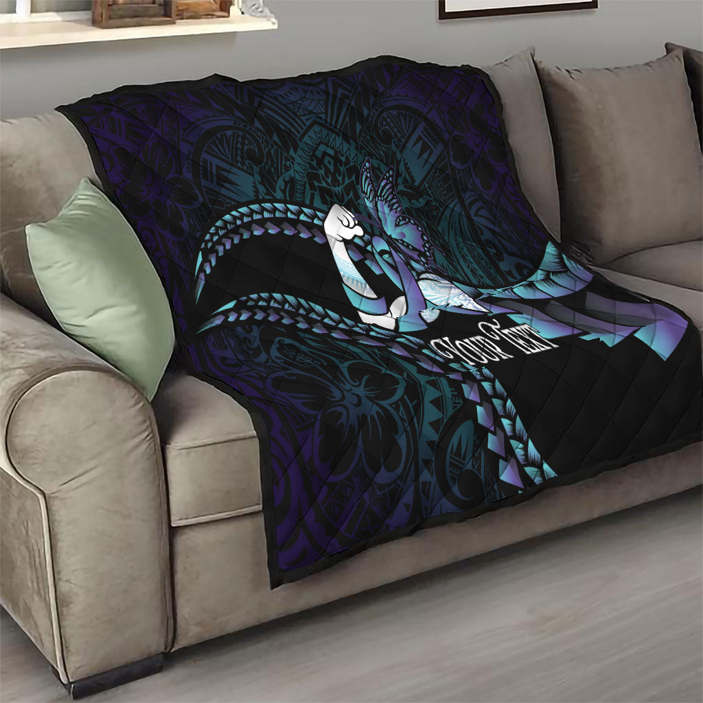 Personalised Polynesia Suicide Prevention Month Quilt Brave Strong Butterfly Teal Purple Ribbon