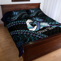 Personalised Polynesia Suicide Prevention Month Quilt Bed Set Brave Strong Butterfly Teal Purple Ribbon