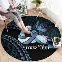 Personalised Polynesia Suicide Prevention Month Round Carpet Brave Strong Butterfly Teal Purple Ribbon