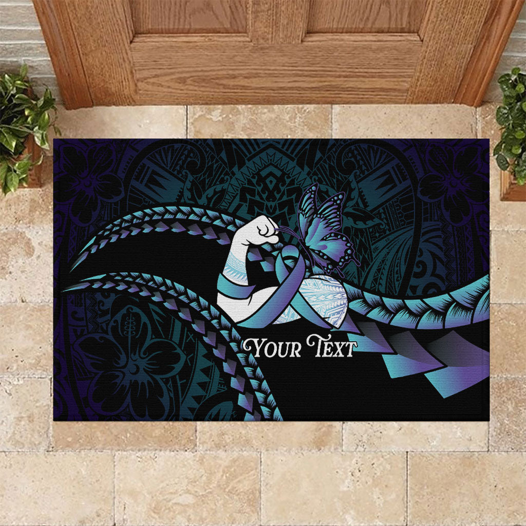 Personalised Polynesia Suicide Prevention Month Rubber Doormat Brave Strong Butterfly Teal Purple Ribbon