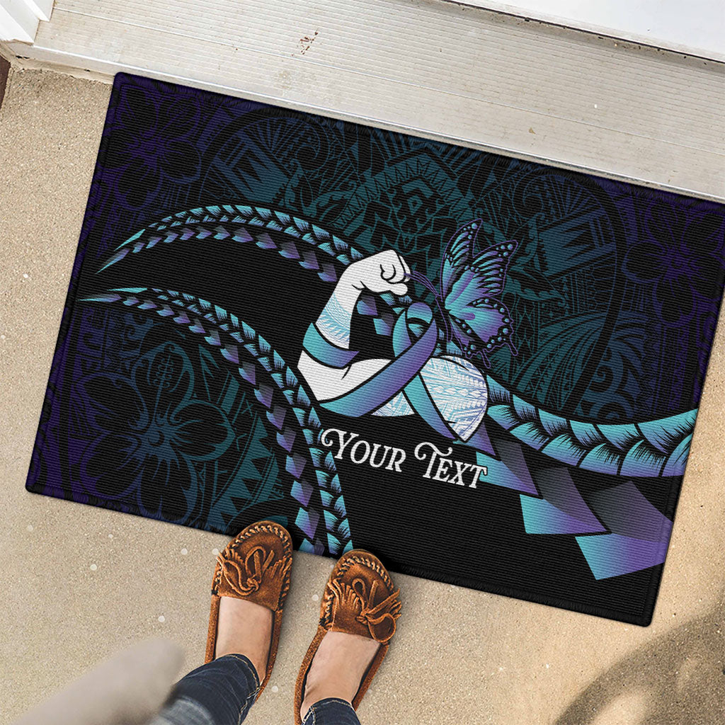 Personalised Polynesia Suicide Prevention Month Rubber Doormat Brave Strong Butterfly Teal Purple Ribbon