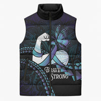Personalised Polynesia Suicide Prevention Month Sleeveless Puffer Jacket Brave Strong Butterfly Teal Purple Ribbon