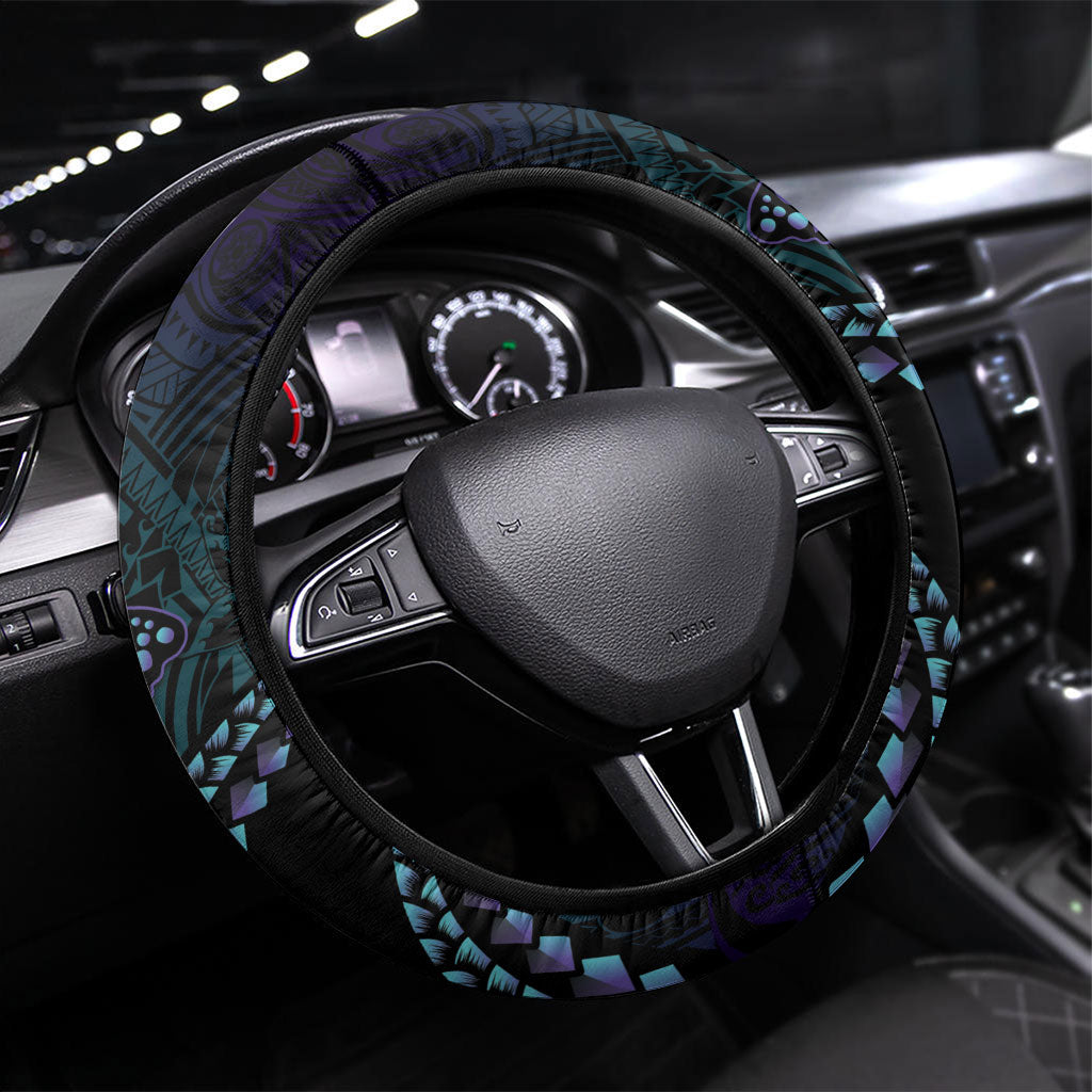 Polynesia Suicide Prevention Month Steering Wheel Cover Brave Strong Butterfly Teal Purple Ribbon