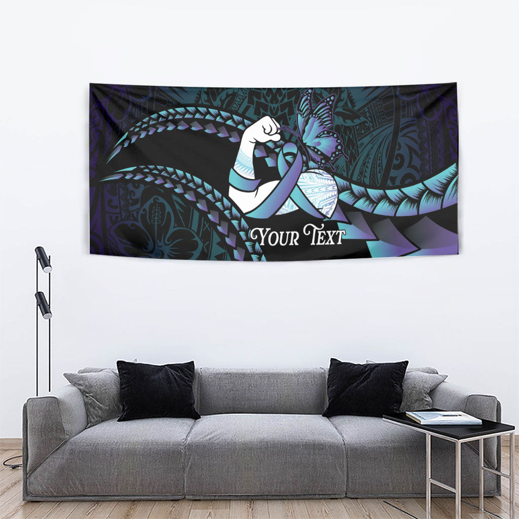 Personalised Polynesia Suicide Prevention Month Tapestry Brave Strong Butterfly Teal Purple Ribbon