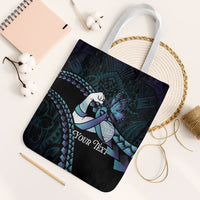 Personalised Polynesia Suicide Prevention Month Tote Bag Brave Strong Butterfly Teal Purple Ribbon