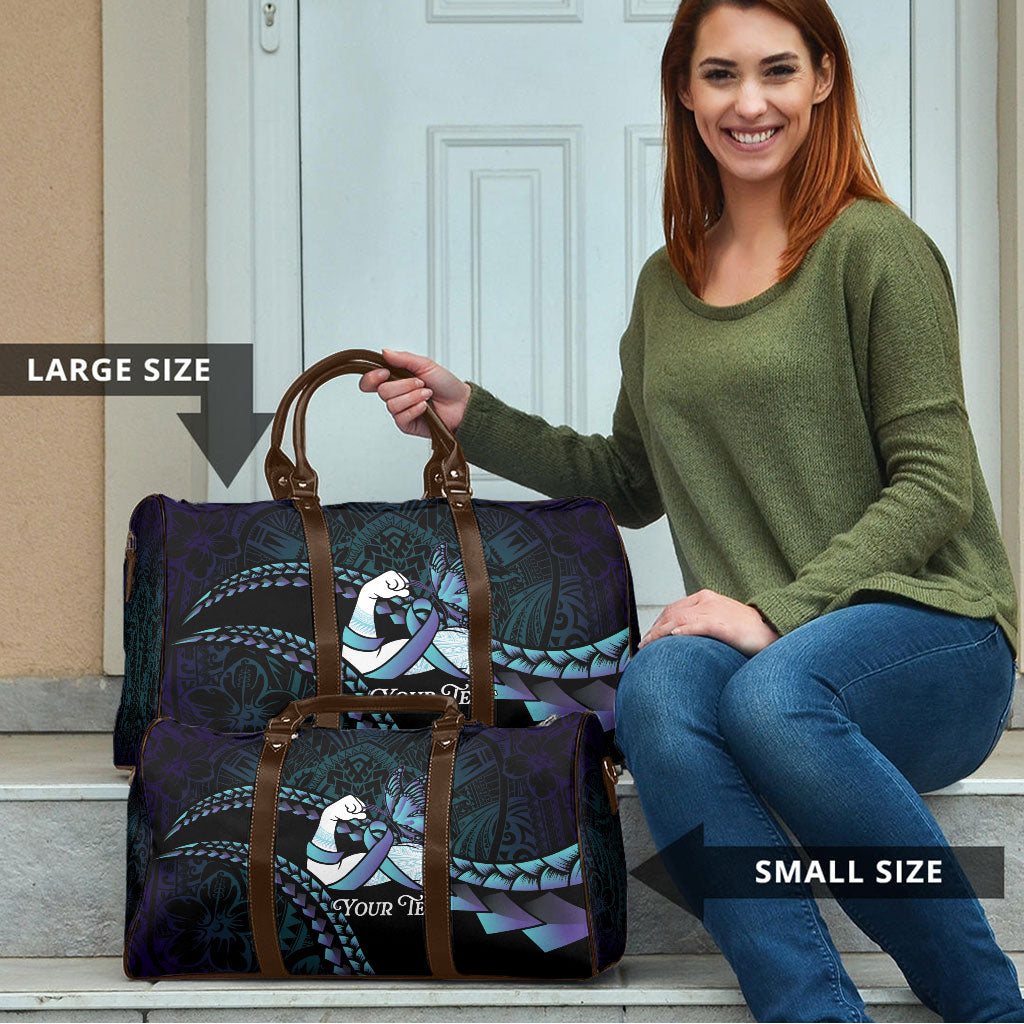 Personalised Polynesia Suicide Prevention Month Travel Bag Brave Strong Butterfly Teal Purple Ribbon